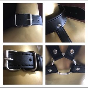 Faux Leather Open Cup Bra Top Body Harness Collar